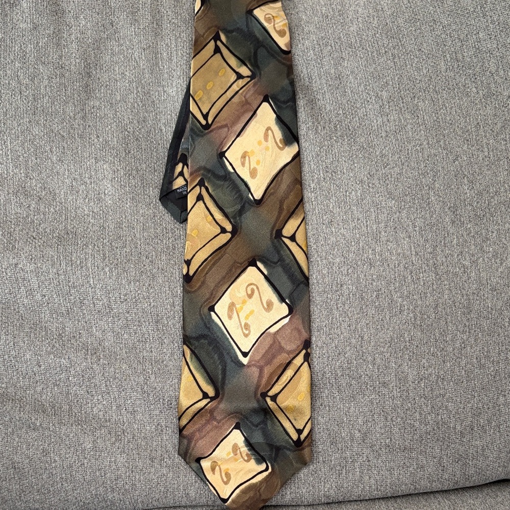 Abstract Patterned Tie in Gold and Brown